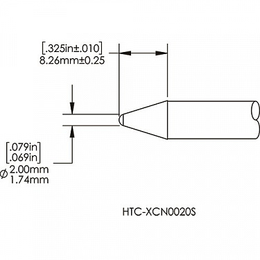 Картридж-наконечник для СV/MX-HTD, конус, 2.0х8.3мм (замена HTC-8CH0020S)