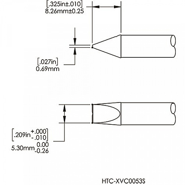 Картридж-наконечник для СV/MX-HTD, клин с выемкой, 5.3х8.3мм (замена HTC-9VC0053S)