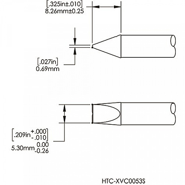 Картридж-наконечник для СV/MX-HTD, клин с выемкой, 5.3х8.3мм (замена HTC-8VC0053S)