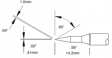 Картридж-наконечник для СV/MX, скос 60° удлиненный, 1.0х14.2мм (замена STTC-046)